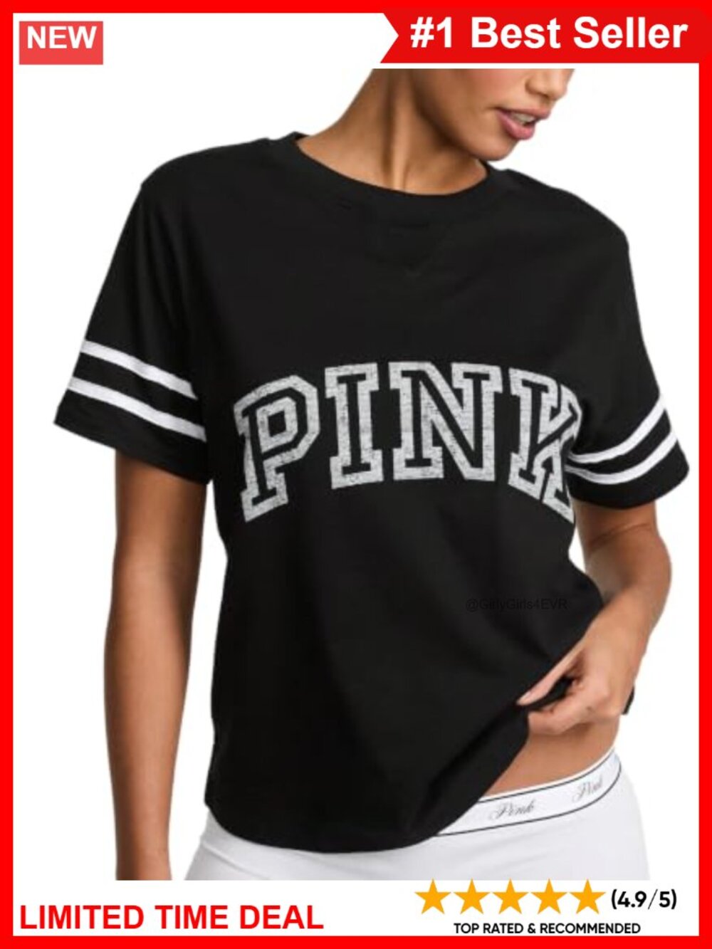 Vs Pink Campus Cotton V-Stitch Boxy Crewneck Short Sleeve T-Shirt